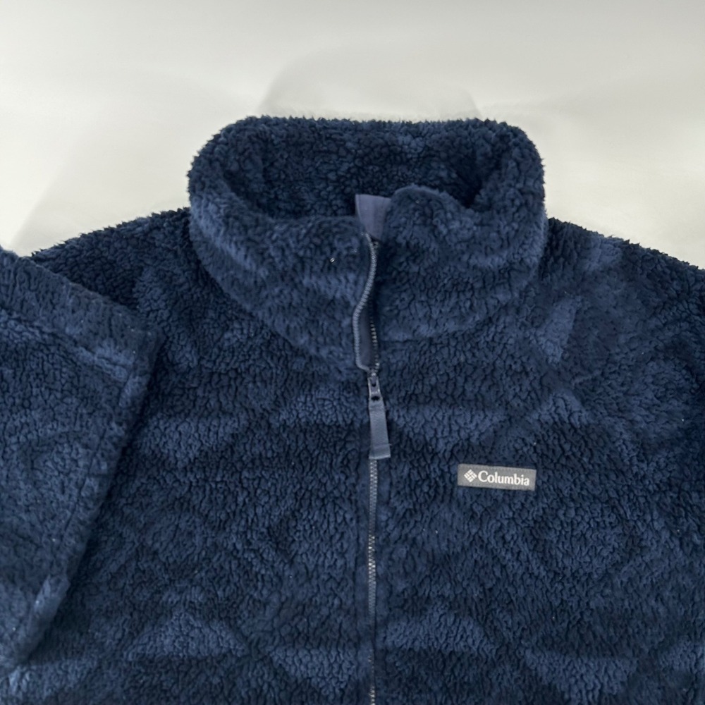 Columbia Fire Side II Sherpa Fleece Jacket Womens Size S Navy Blue Full Zip Soft